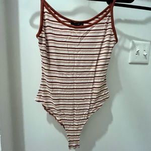 Pink and white striped fitted tank bodysuit- forever 21